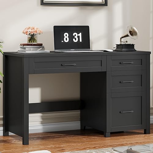 Vista 44 de Vabches Farmhouse - Escritorio ejecutivo de 47 pulgadas, escritorio para computadora con cajón de archivos y estación de carga, estación de trabajo