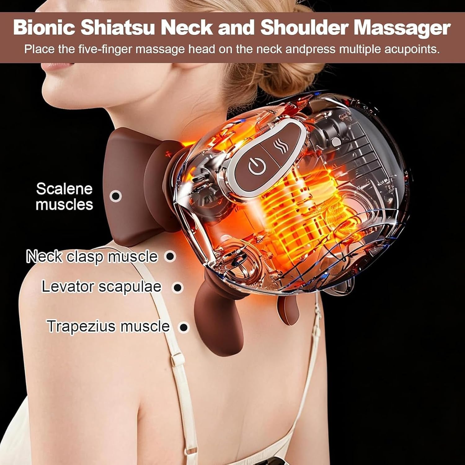 4D Bionic Neck Massagers, Neck Massager with Hands, Wireless Neck Shoulder Massager, 3 Levels & 2 Temperature, Portable Wireless Electric Back Massager for Body Muscle Pain Relief, Gifts for Men Women