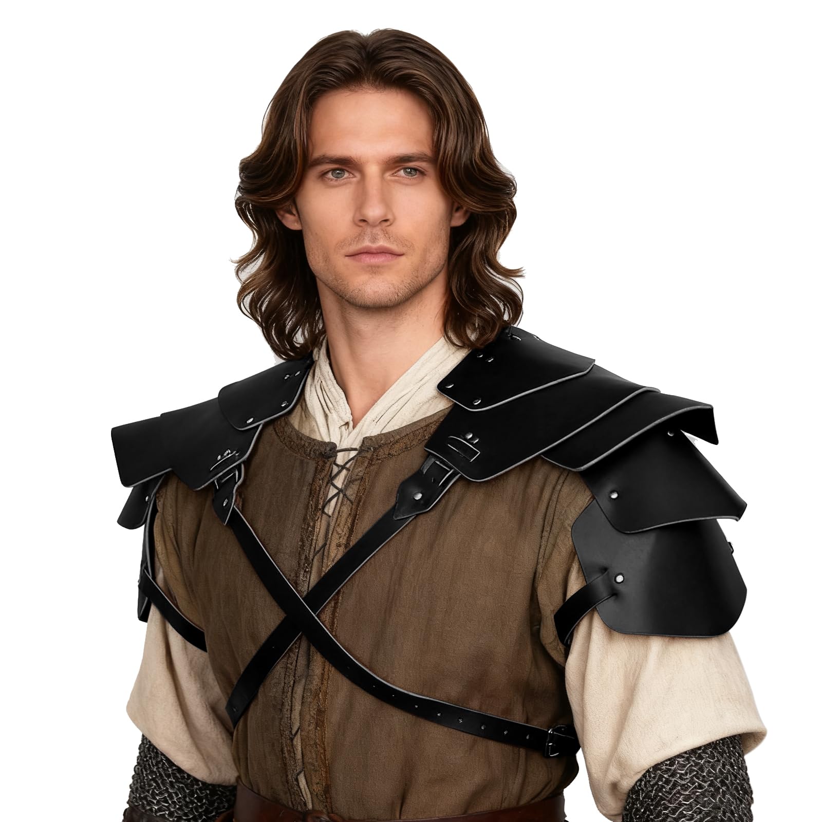 L'VOW Men's Medieval Pauldron - Leather Shoulder Armor for Knight Cosplay, Halloween LARP Ren Faire Costume Accessory