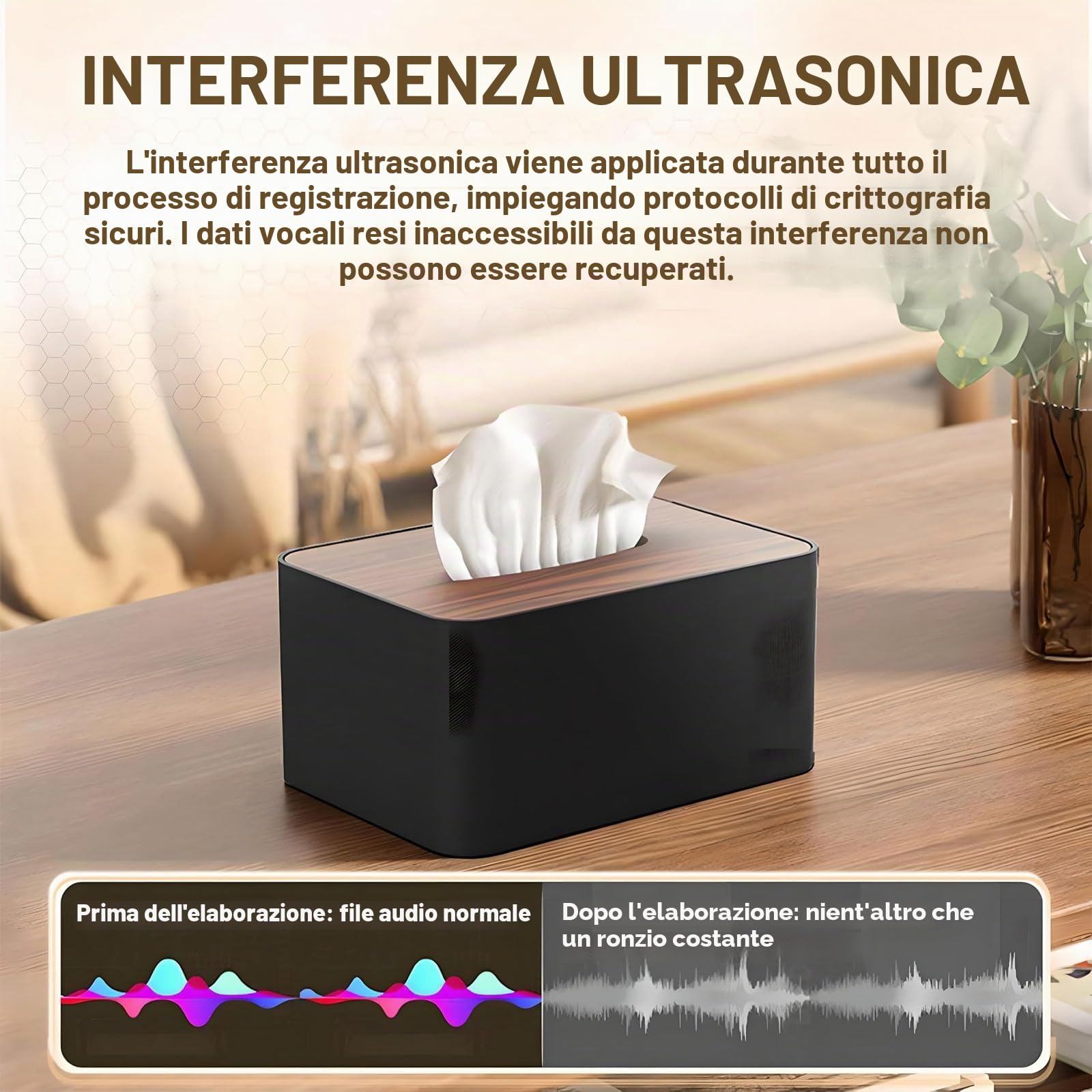 Dispositivo Anti-Audio - Protezione della Privacy Portatile con Telecomando e Schermo Anti-Interferenza a 360° per Riunioni Sicure, Uffici, Auto