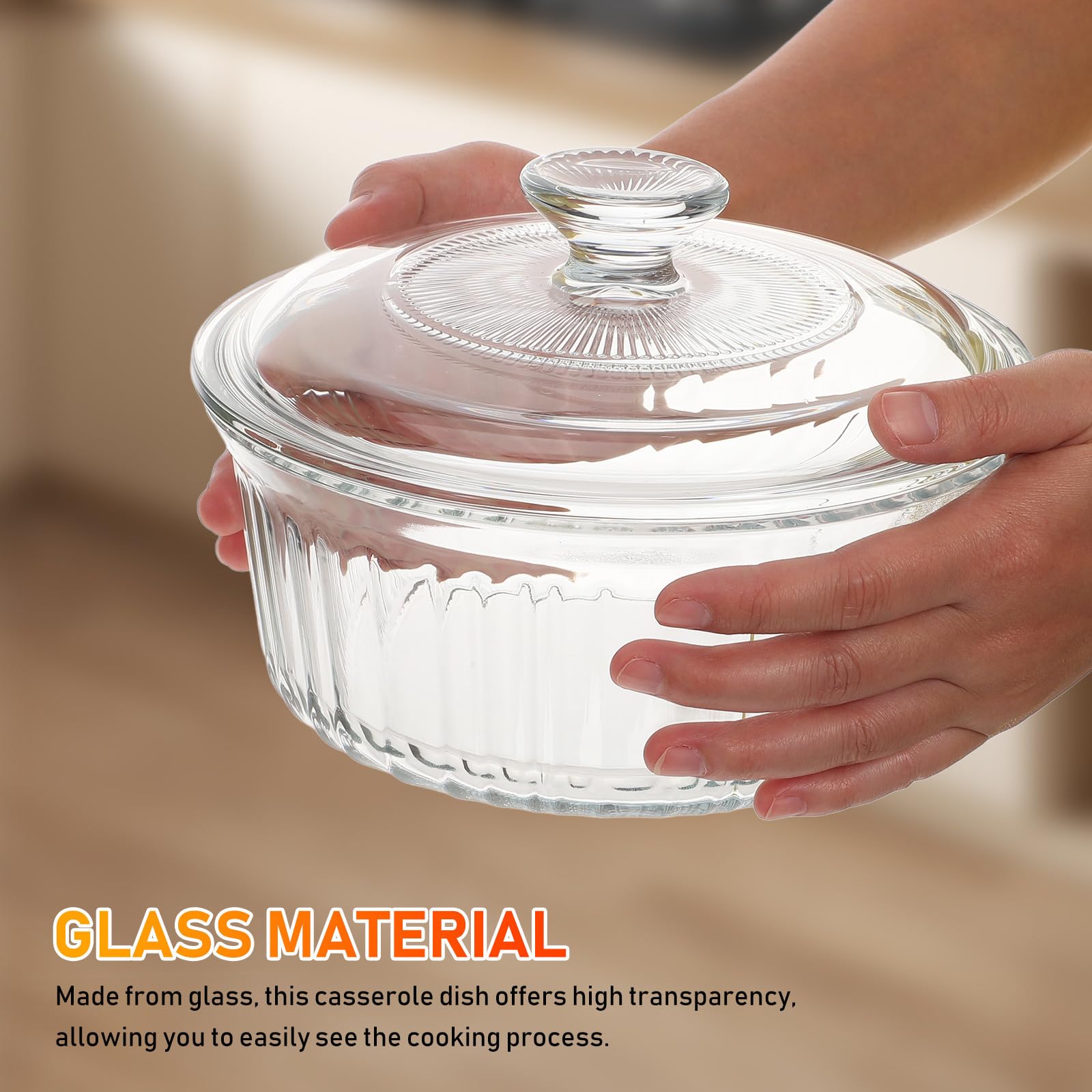 Juego de Cazuela de Cristal 1.6 L con Tapa de Vidrio, Fácil Limpieza y Calentamiento Uniforme para Uso Diario en Cocina