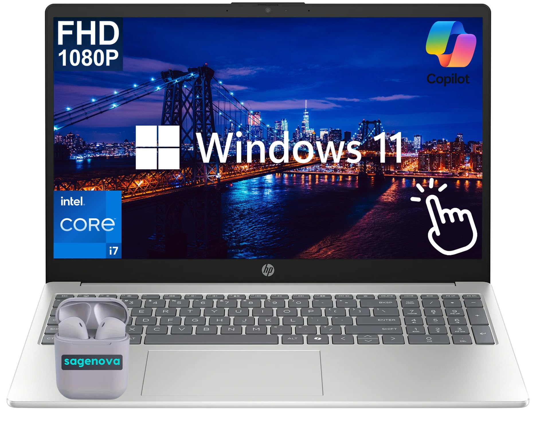 HP Touchscreen 15.6" FHD Business Laptop Computer, Intel Core i7-1355U 10-Core Processor, Windows 11 Home, 32GB RAM 1TB SSD, Numeric Keypad, SageNova