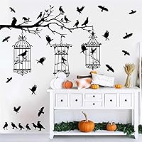 Vista 3 de Halloween Tree Branch Wall Decals Crow Black Raven Bird Wall Decals Peel and Stick Birdcage Raven Stickers Removable Black Crows Branches Halloween