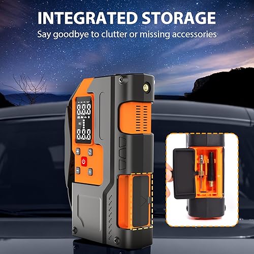 Miniatura 2 de Arrancador con compresor de aire de 5000 A, 16000 mAh y 150 PSI, batería de arranque portátil, caja de batería de 12 V (motor diesel de 9 L7 L) con