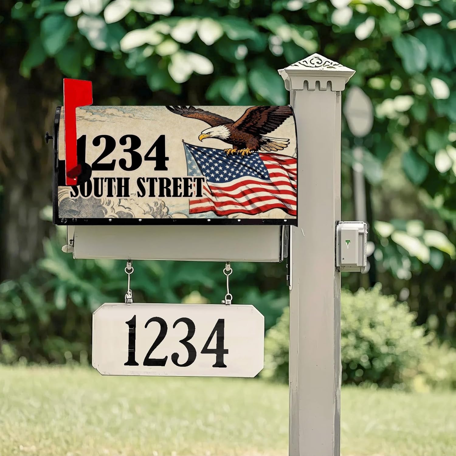 American Flag Eagle Mailbox Covers Magnetic Custom Personalized Address Patriotic Welcome Mail Wraps Customized Post Letter Box Cover for Holiday Home Outdoor Garden Yard Decor Standard Size 18"x 21"