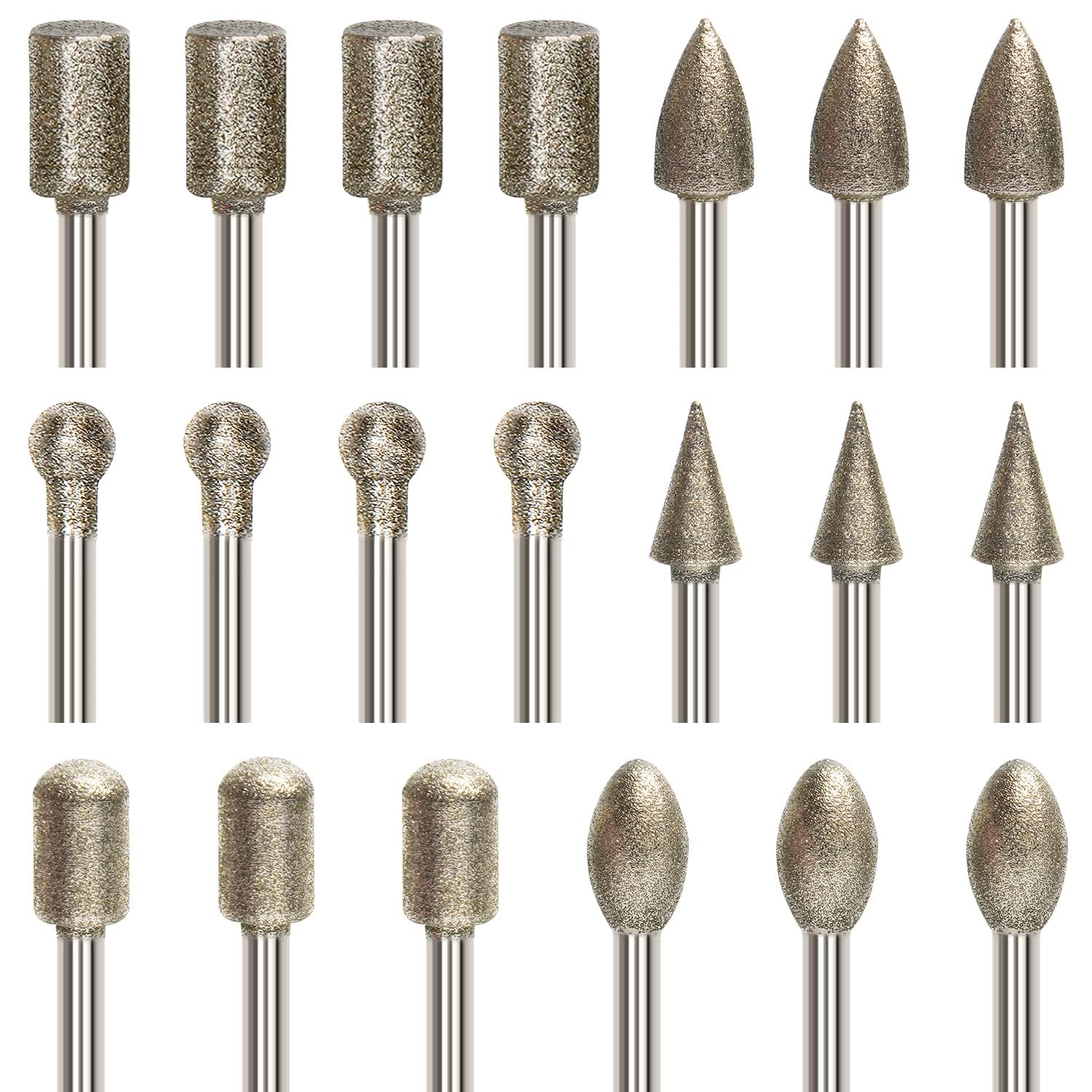 Rayyan Diamond Drill Grinding Bit Set, Stone Carving Rotary Tools Polishing Kits Diamond-Coated with 1/8-inch Shank Universal Fitment for Stone Glass Ceramics