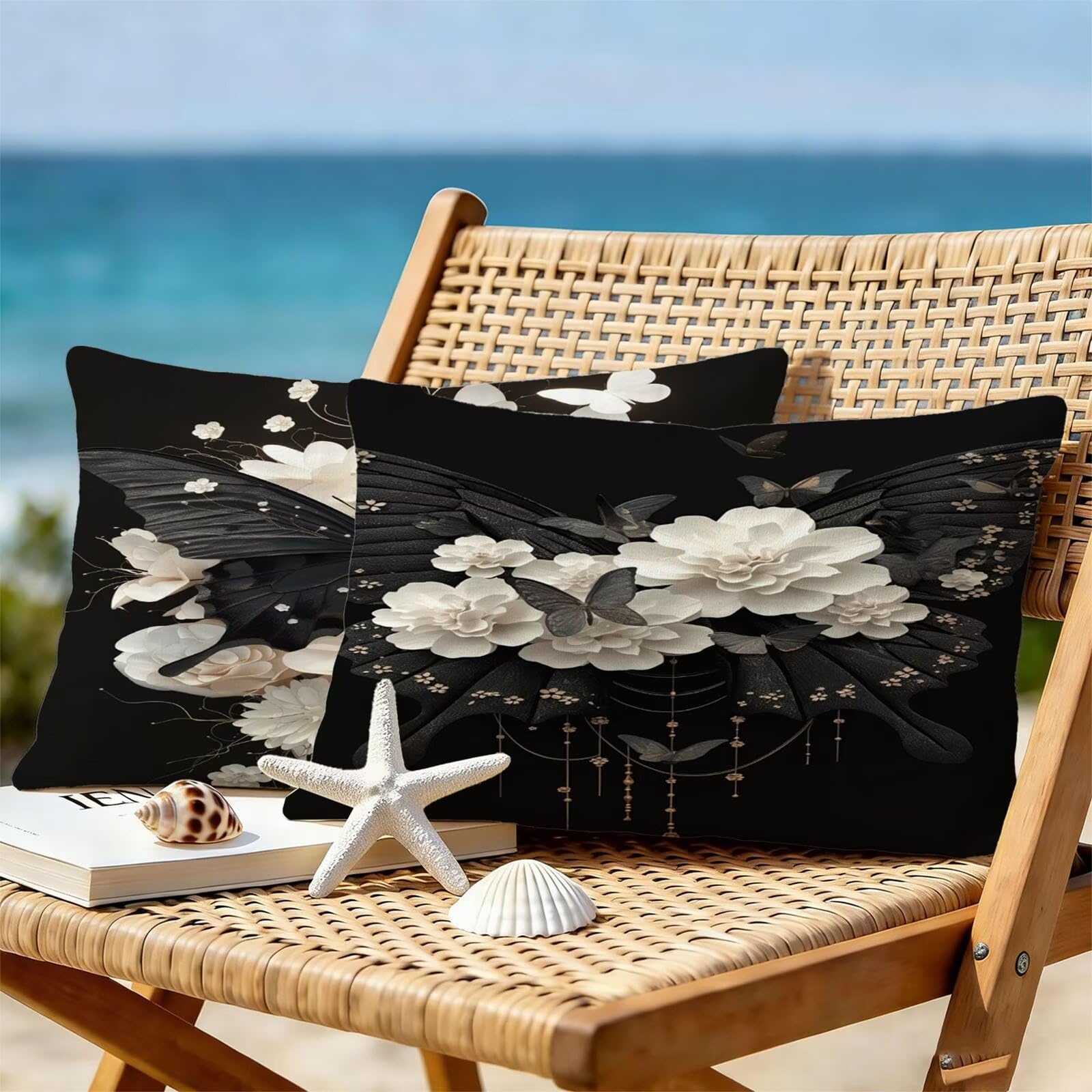 Générique Housse Coussin Exterieur Impermeable 50x60cm Noir Décoratif Taie d'oreiller Decoration Papillon Housse de Coussin Exterieur Impermeable pour Salon de Jardin Lot 2. T-3686