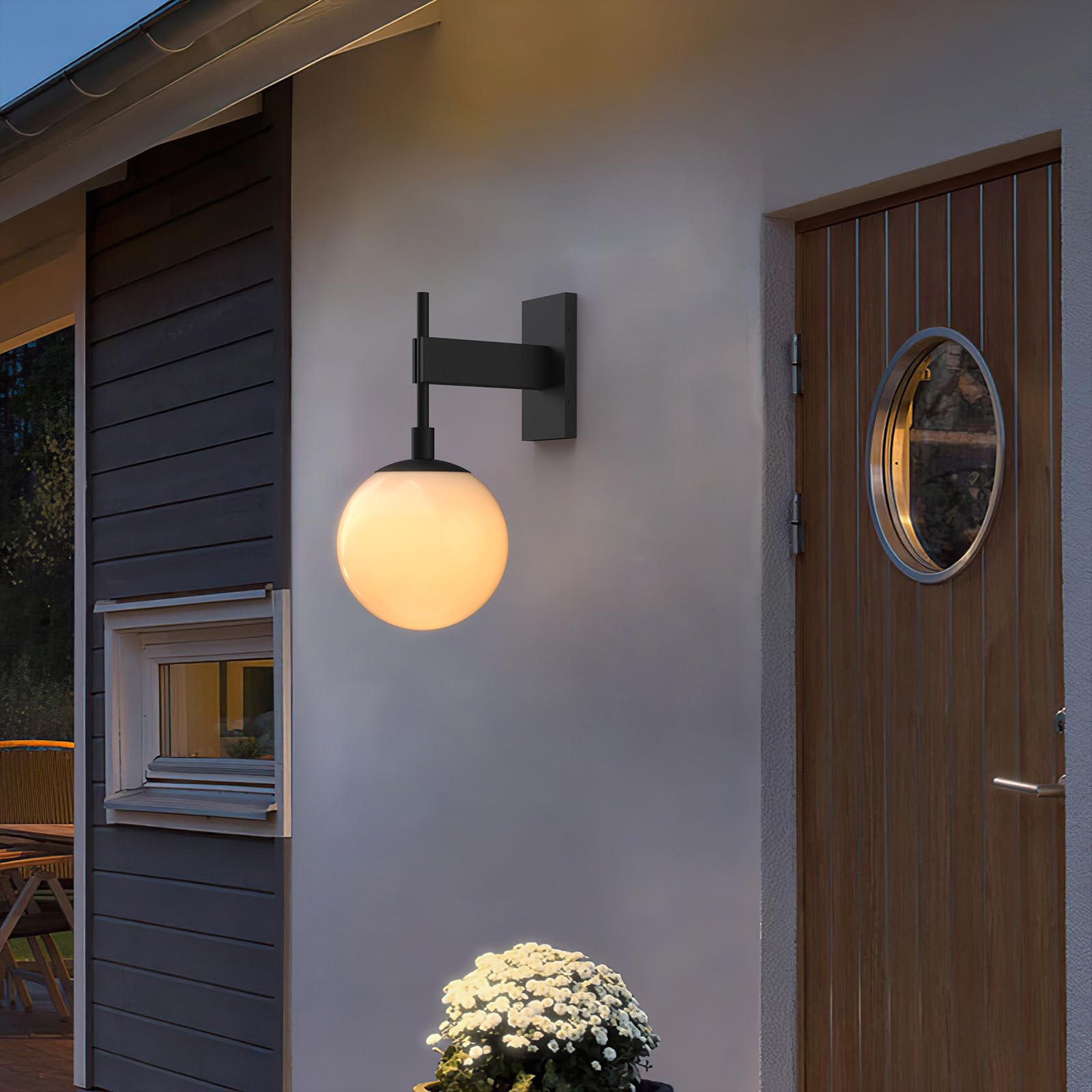 Photo 1 of Hyunbae 18" LED Wall Sconce - Modern Weatherproof Exterior Light Fixtures Suitable for Porches E26 LED Bulb 60 Watt Compatible Globe Glass Globe Light Fixture Exterior