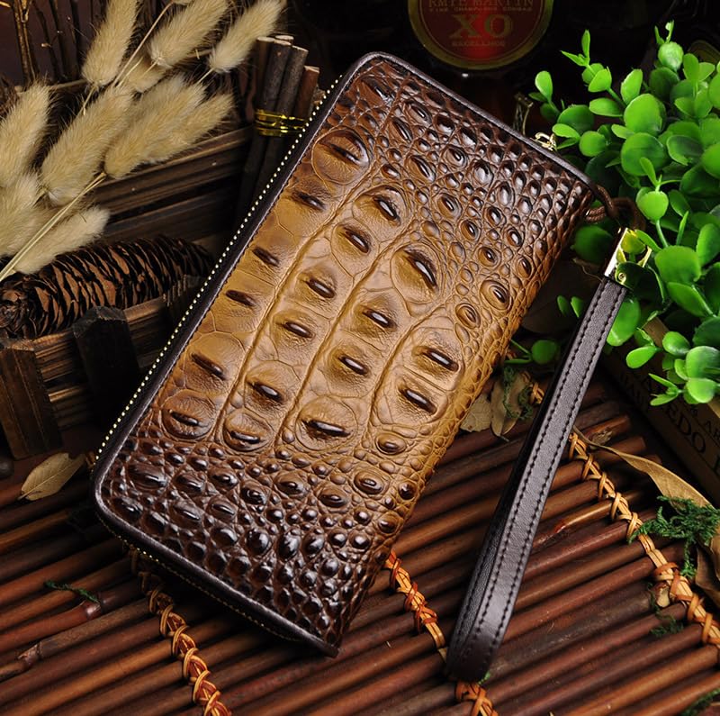 Genuine Crocodile Embossed Leather Wallet for MenAlligator Pattern Money Clip Vintage Retro Business Card Holder (Brown)4