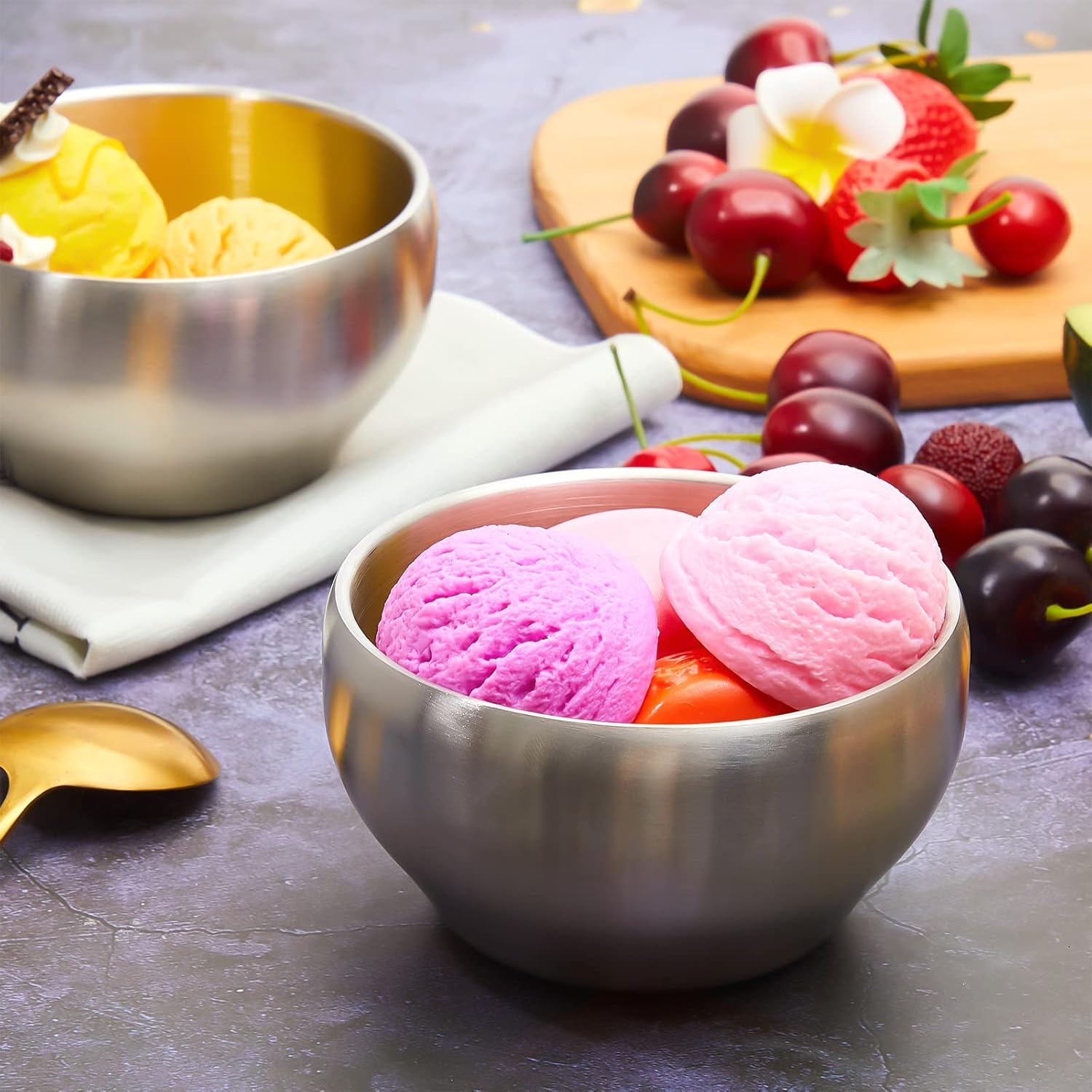 10 Pcs 12 oz Stainless Steel (304) Bowls Matte Double Walled Bowl Kids Toddler Ice Cream Bowls for Serving Food Snacks Rice Feeding Hot Soup, Dishwasher Safe : Home & Kitchen