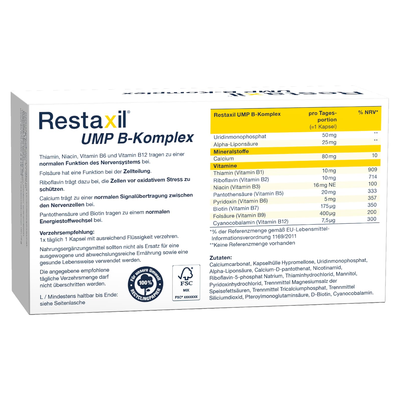 Restaxil UMP B-Komplex Kapseln für eine normale Funktion des Nervensystems und der Zellteilung, 60 St. Kapseln