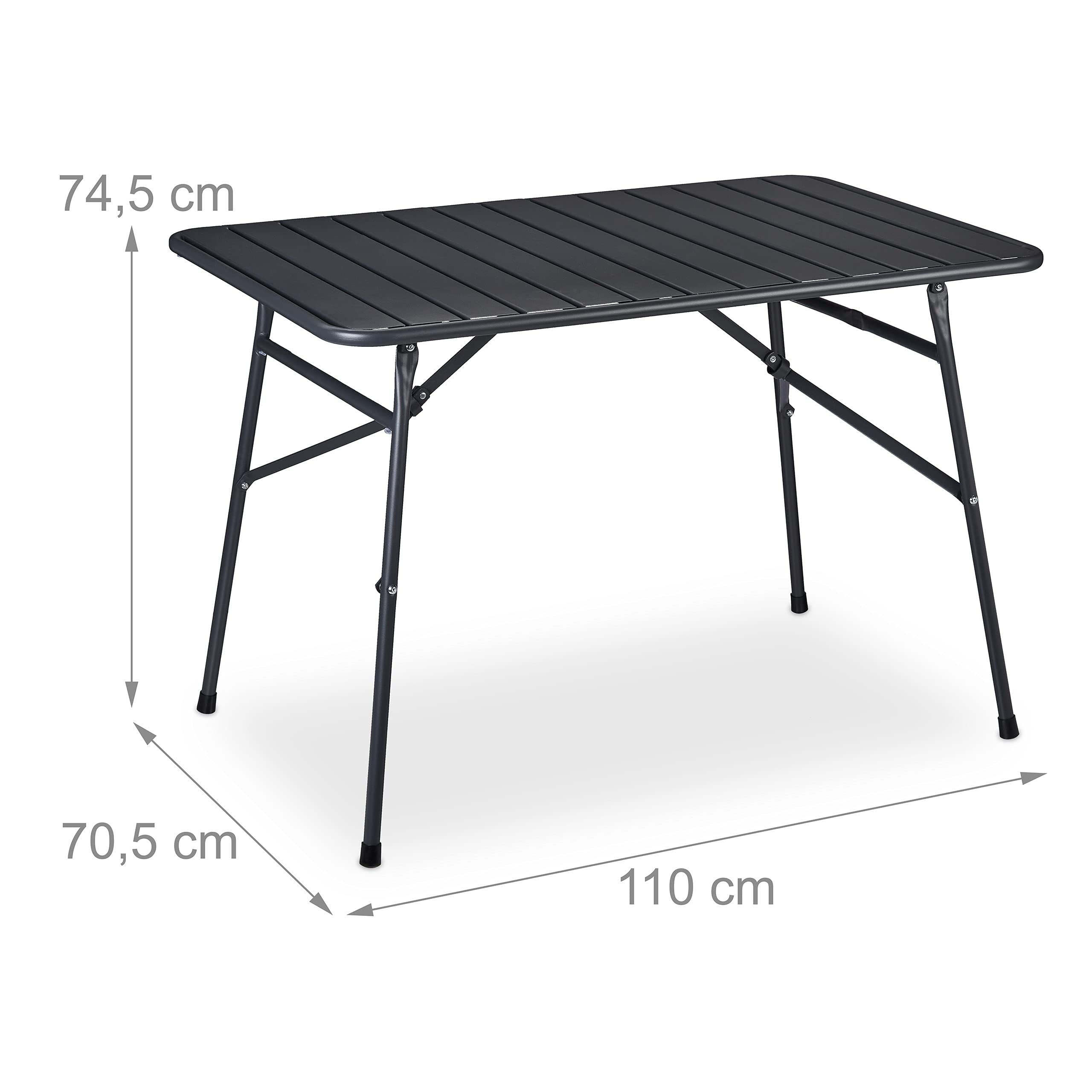 Relaxdays Mesa Jardín Rectangular y Plegable, para Terraza, 74,5 x 110 x 70,5 cm, Resistente a la Intemperie, Antracita