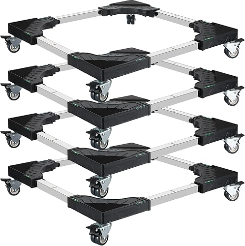 Wettal 4 Pcs Mini Fridge Stand Washing Machine Stand Base Adjustable Furniture Dolly with 4 Dual-Locking Wheels Refrigerator Stand Appliance Dolly