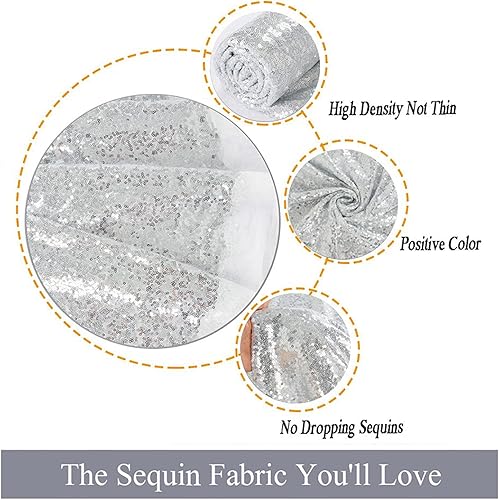 Miniatura 3 de ShiDianYi The Yard - Tela de lentejuelas plateadas de 15 pies para coser disfraces, 5 yardas, tela plateada continua, tela de lentejuelas