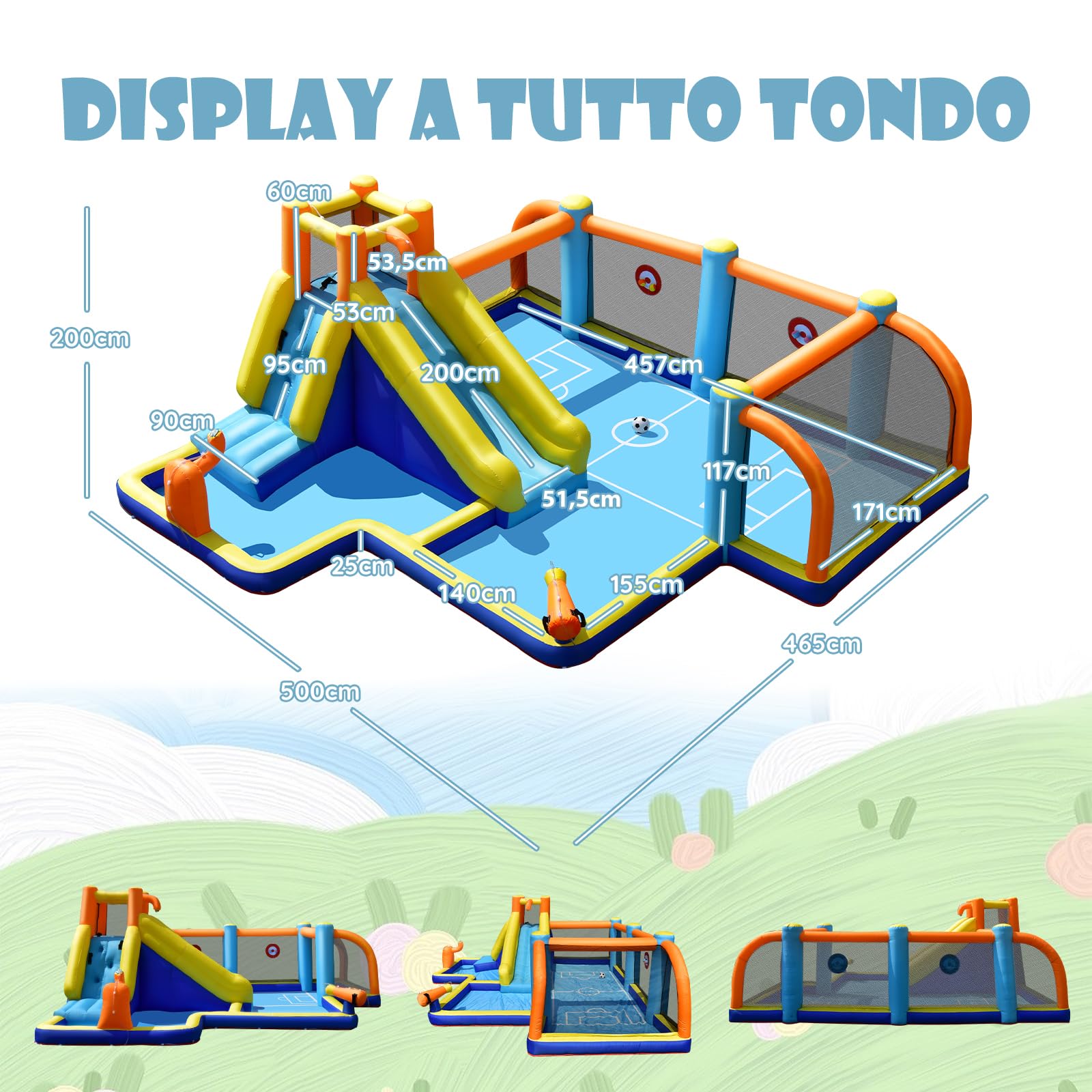 Castello Gonfiabile COSTWAY Con Scivolo E Area Salti, Per Bambini 3-12 Anni, Tessuto Oxford, Per Interno/esterno, Include Borsa E Kit Riparazione