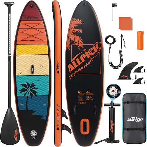 ALLPICK Paddle Gonflable, Kit de Padelsurf de Stand Up Paddle Sup Gonflable de 320 cm, avec Support Universel pour Caméra, Pagaie réglable, Débutants et confirmés, 200 kg - 1