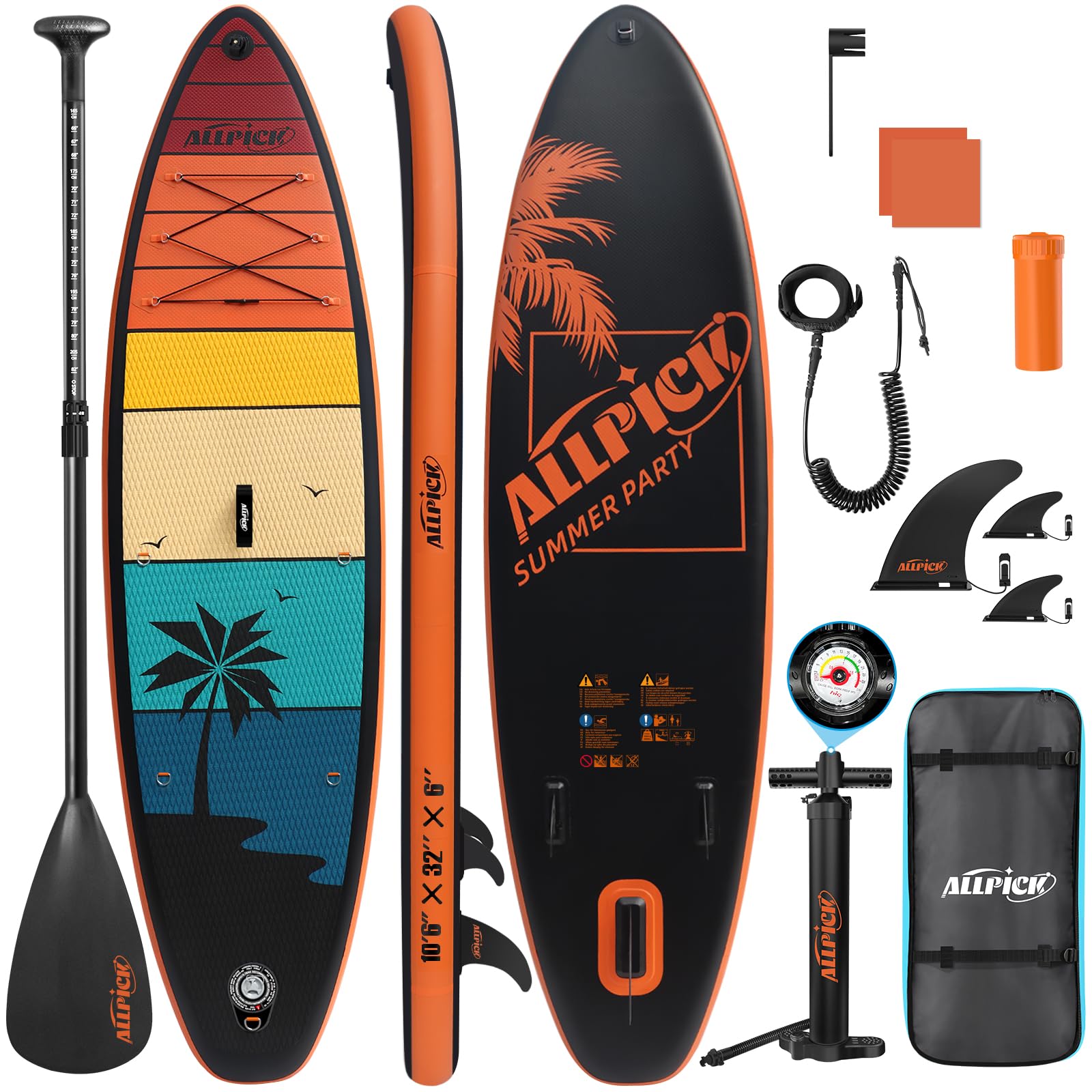 ALLPICK Premium SUP Board Set, Stand Up Paddling Board Aufblasbar, Mit Universal Kamerahalterung, Komplettes Zubehör, Verstellbares Paddel, 200kg