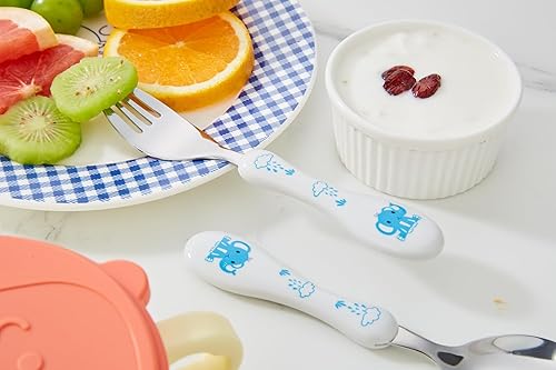 Miniatura 6 de ANNOVA Juego de cubiertos para niños, 6 piezas, cubiertos de acero inoxidable, 3 tenedores seguros, 3 cucharas de cena, utensilios seguros para