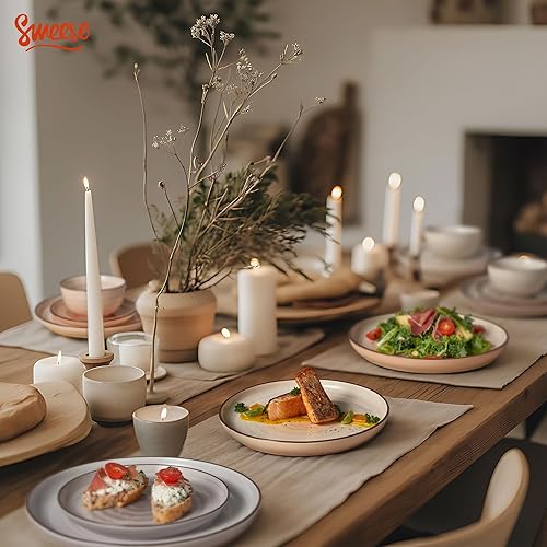 Miniatura 7 de Sweese Juego de vajilla redonda de porcelana de 18 piezas para 6, colores neutros