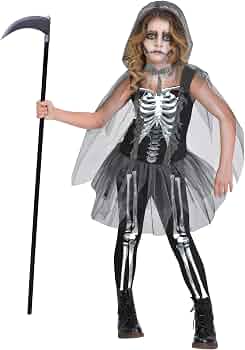 FORMIZON Costume De Faucheuse Pour Enfants, Costume Squelette Fluor Glow In The Dark Deguisement Faucheuse Avec Masque Amz