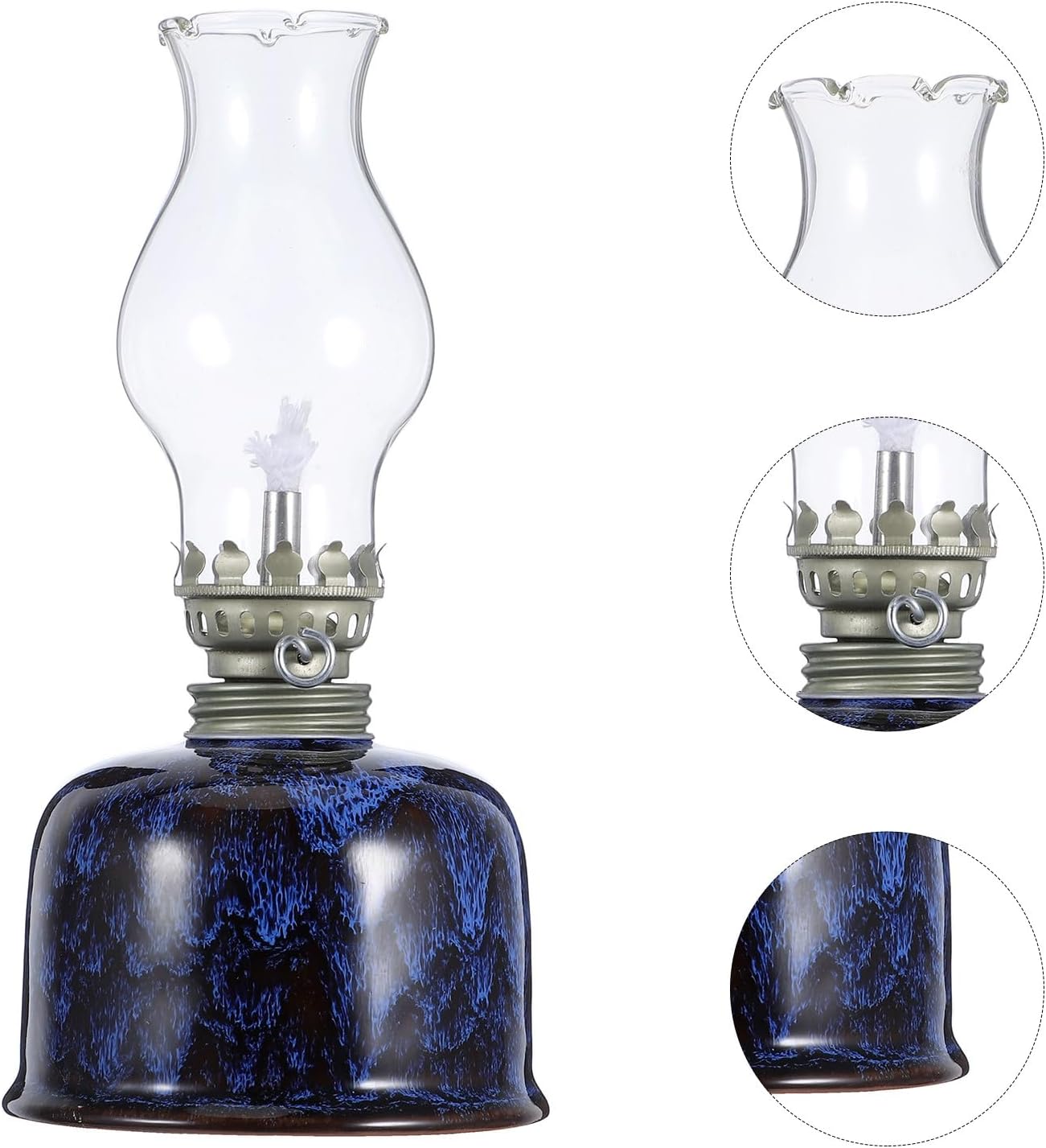 Vintage Porcelain Kerosene Oil Lamp with Replacement Chimney Shade, Traditional Indoor Emergency Oil Lamp Burner for Home Décor and Temple Lighting, Ceramic Lantern