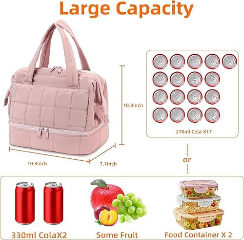 Miniatura 3 de Bluboon Lonchera para mujer, lonchera aislada de doble cubierta, lonchera acolchada acolchada de amplia apertura, reutilizable, hielera para el