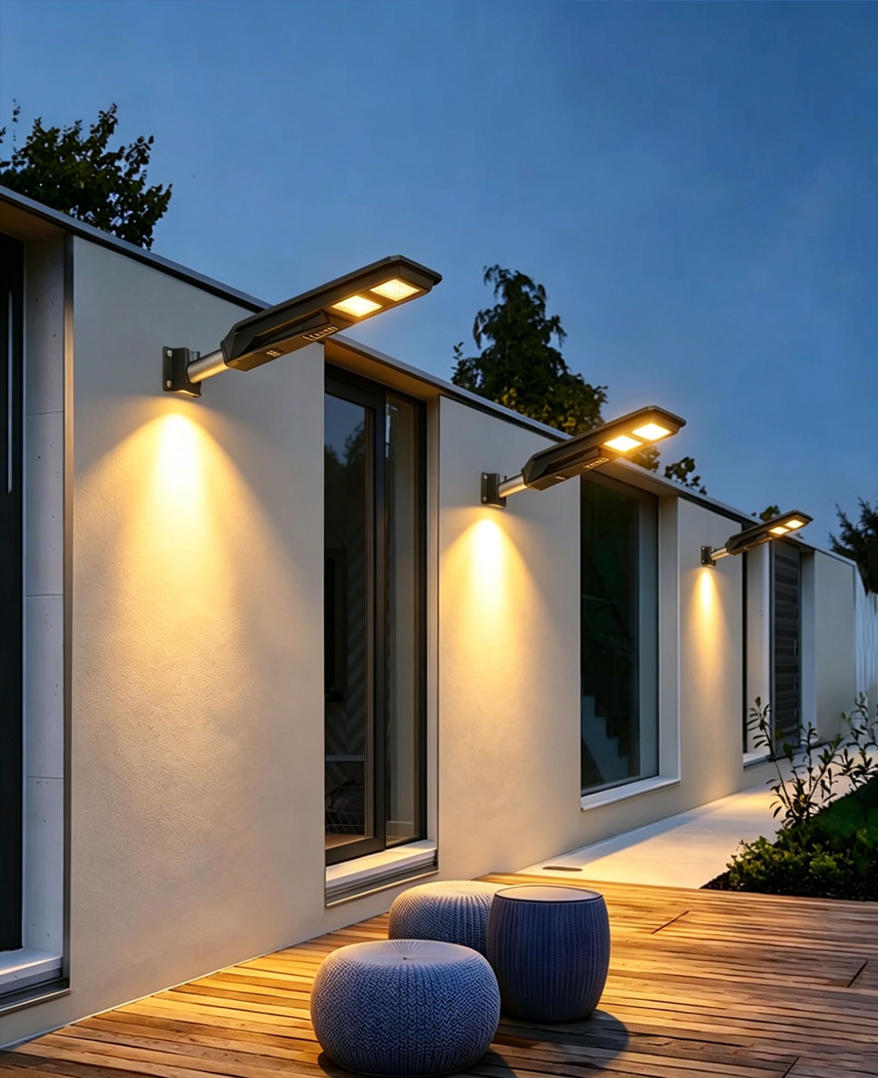 JAYNLT Lampione Solare LED Esterno, 3000K/4000K/6500K Faretto Led da Esterno con Sensore di Movimento, IP67 Impermeabile Faro Solare per Giardino Cortile Garage (2 Pezzi)