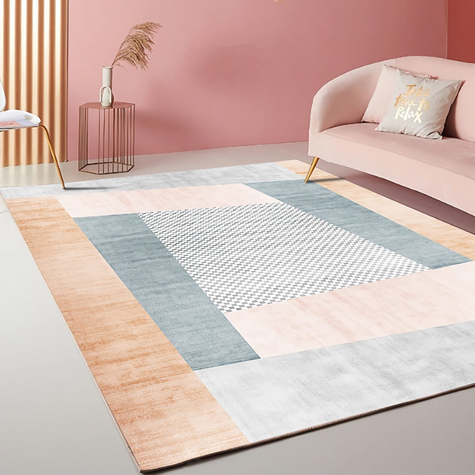 Teppich küchendeko,Rosa Grauer Geometrischer Design Waschbarer Wohnzimmerteppich teppiche fürs kinderzimmer,deko Wohnung 140x200cm
