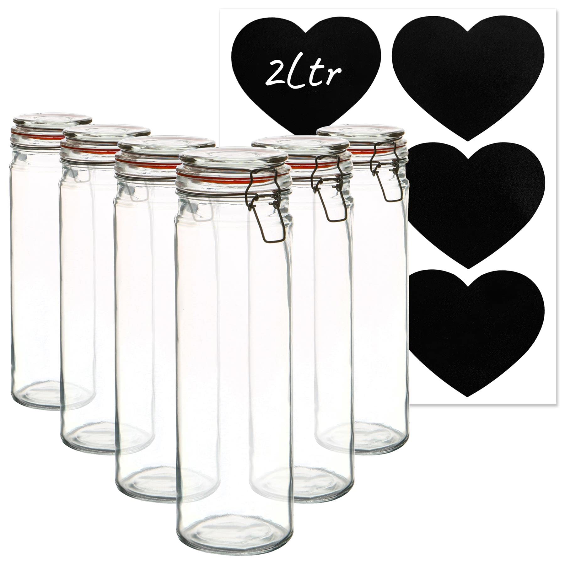 Argon Tableware 6X Glass Spaghetti Jar & Heart Labels Set2L/70.3Oz4 Seals Airtight Kitchen Storage Container Preserving Jar from B&Q