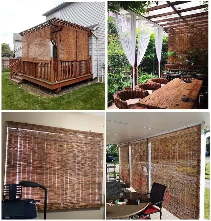 Miniatura 6 de Persianas enrollables de caña para exteriores, persianas enrollables romanas de bambú retro, persianas enrollables opacas para porche, protección de