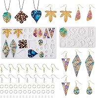 Vista 1 de KISSITTY Juego de 2 moldes de silicona con colgante de hoja, con anillos de salto, ganchos para aretes, forma geométrica, forma geométrica, moldes