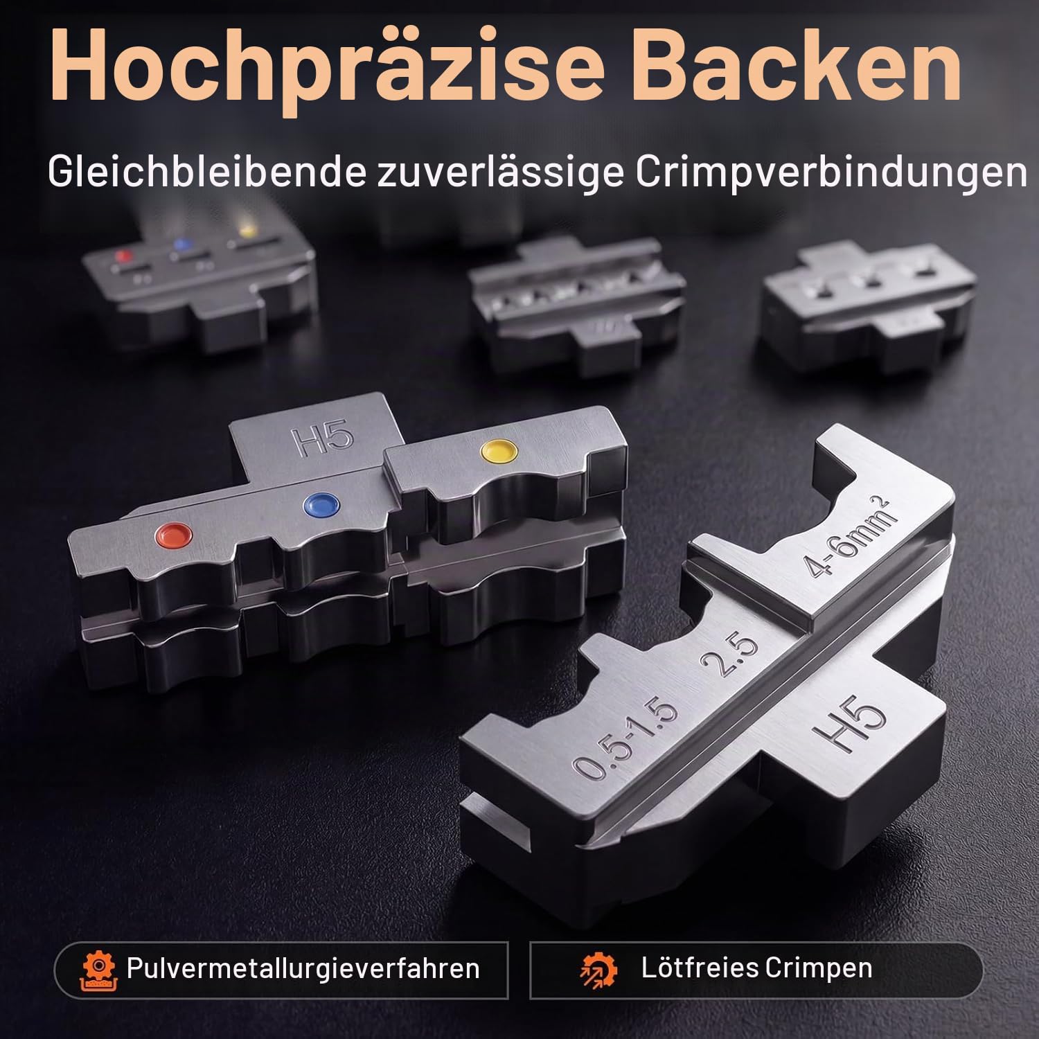 Crimpzange Wechselbacken Set, Preciva 6-teiliges Schnellwechselbacken Crimpwerkzeug Set mit Aufbewahrungsbox für Aderendhülsen, Kabelschuhe, Schrumpfverbinder, Flachstecker, Solarstecker