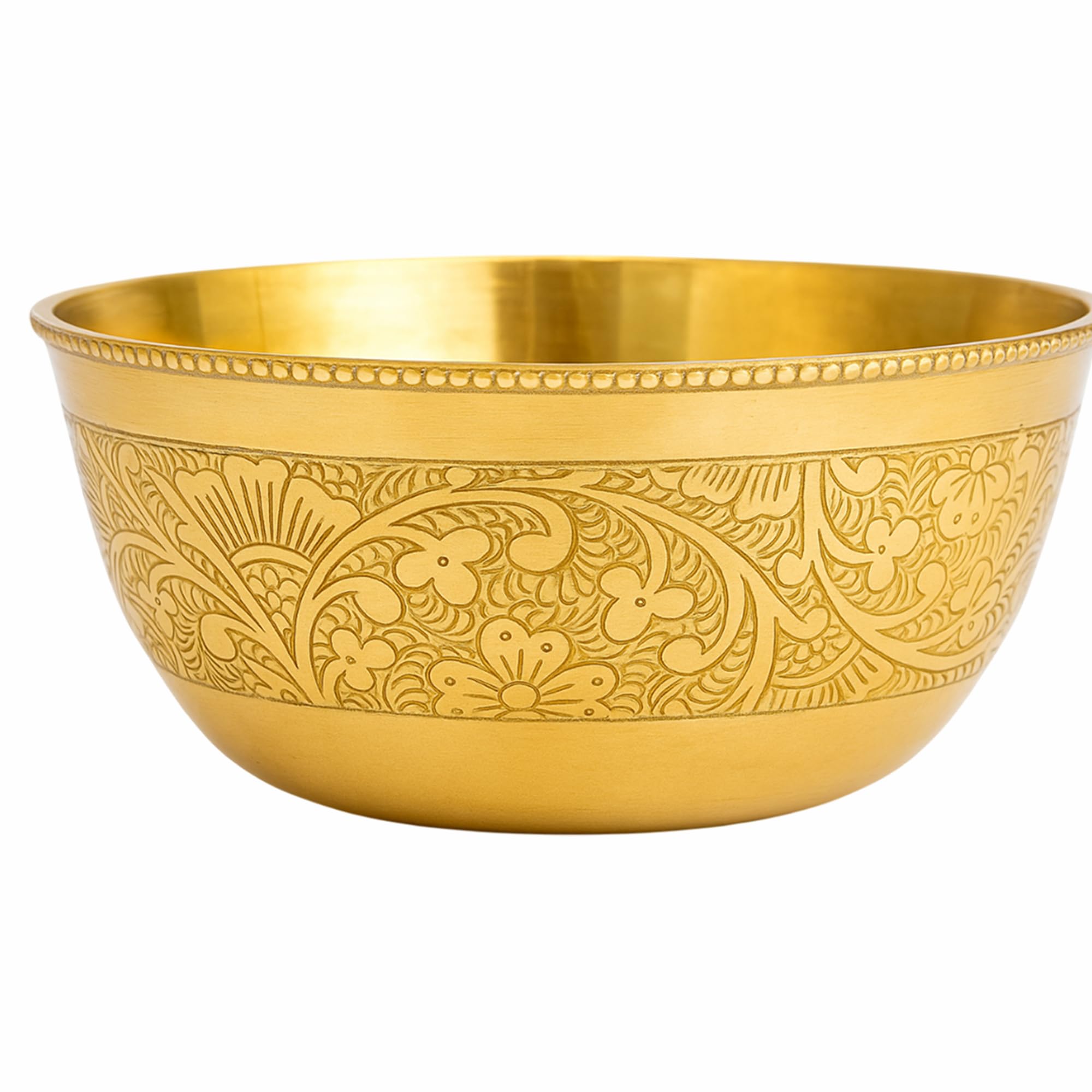 COPRASIA Brass Dining Bowl || Peetal ki Katori || Floral Etching Gold Bowl - 250 ml (1)-image-40