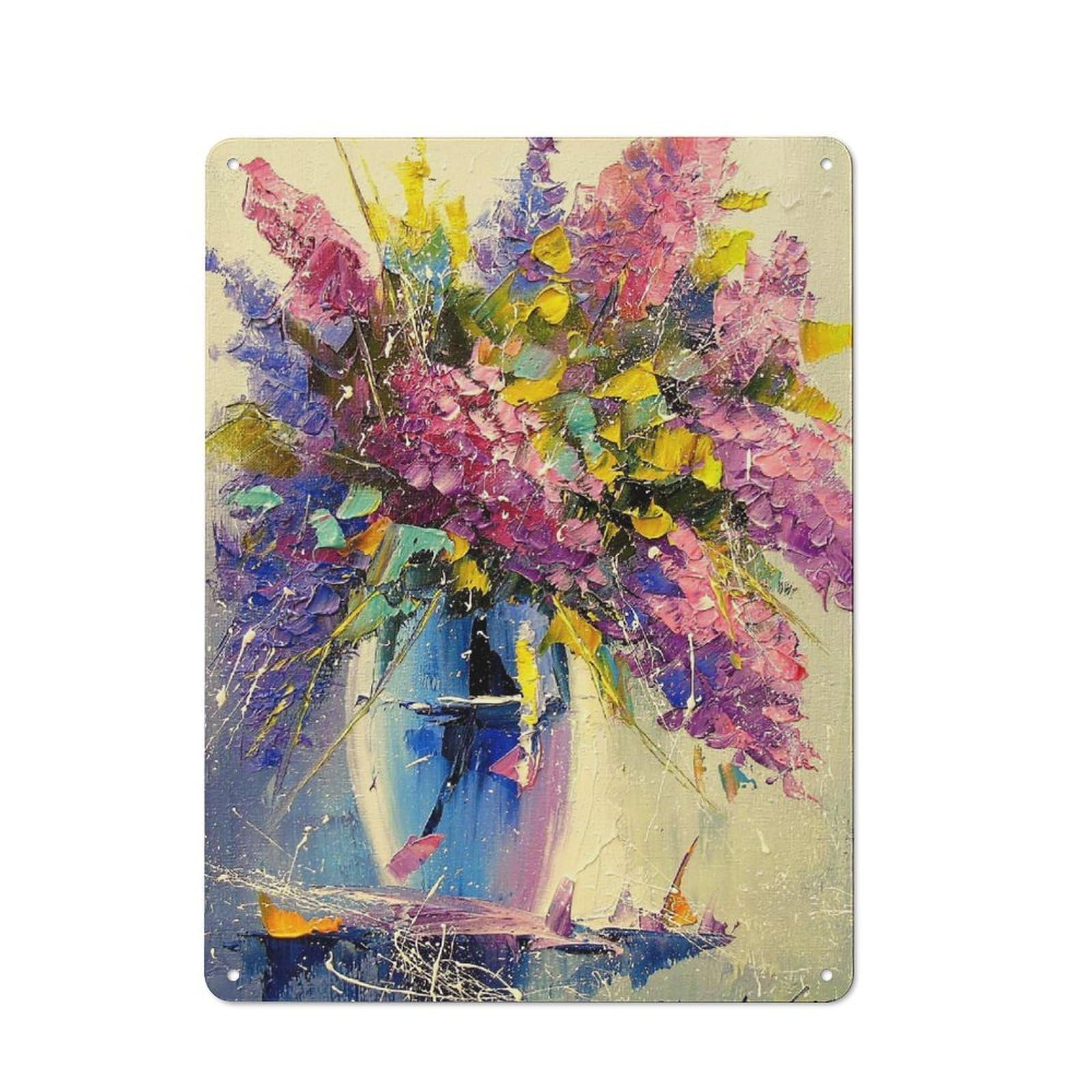 Junmoney A Bouquet Of Lilac Metal Wall Plaque 40X30cm, Simple Retro Studio Wall Plaque For Office, Study, Studio Or Hallway