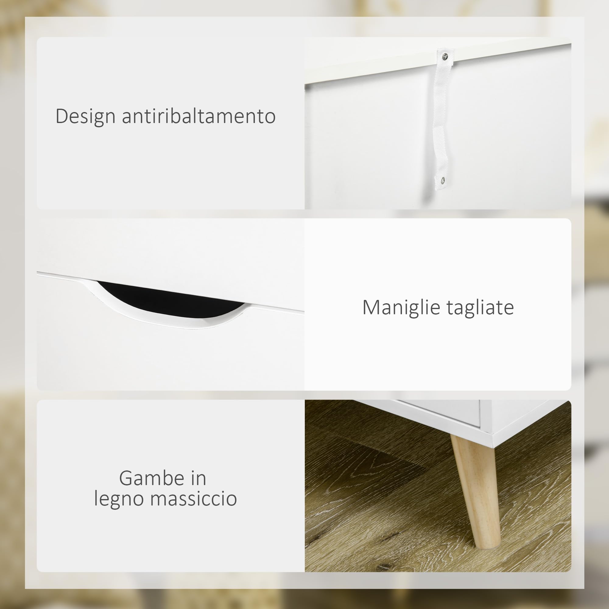 HOMCOM Cassettiera 5 Cassetti per Ingresso, 60x40x77.5cm, Bianco e Legno