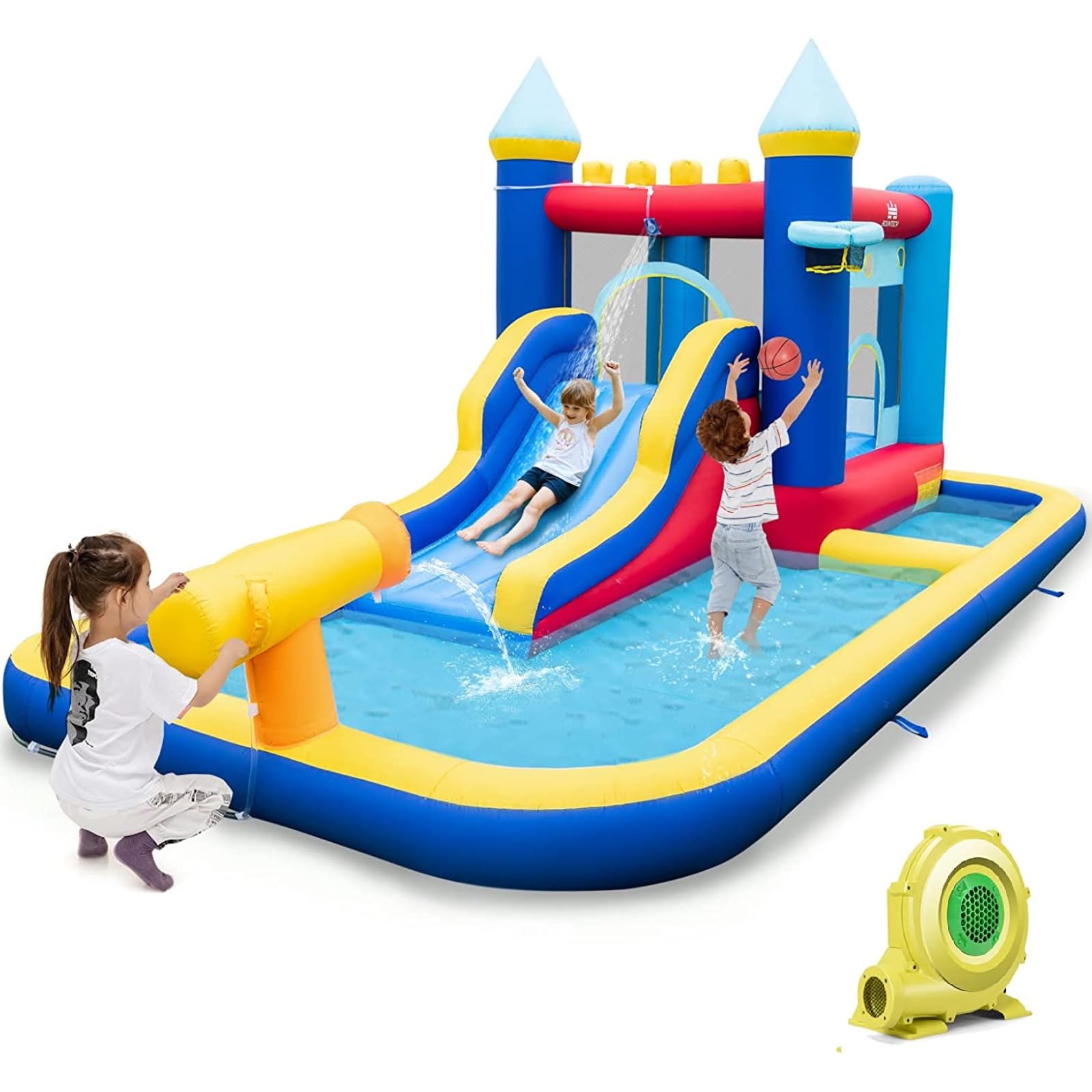 BOUNTECH Inflatable Water Slide, Kids Water Park Jump Bouncy Castle with Slide, Splash Pool, Water Slides Inflatables for Kids, Blow up Backyard Party Outdoor Water Slide Bounce House with Blower