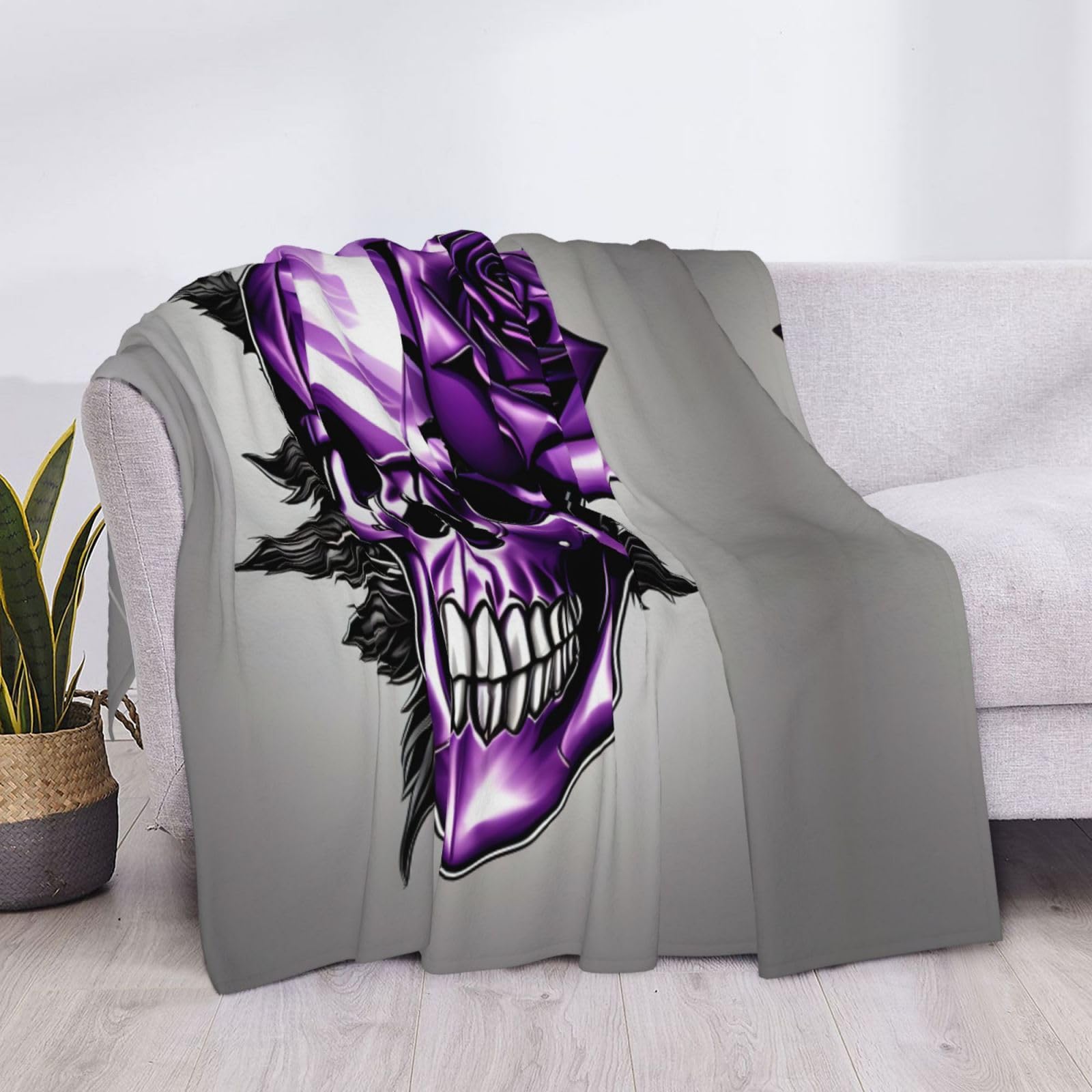 Gewichtete Decke mit lila Rosen und Totenkopf, 76,2 x 101,6 cm, weiches Flanell, wendbar, gemütlich, extra warm, Decke für Bett, Couch