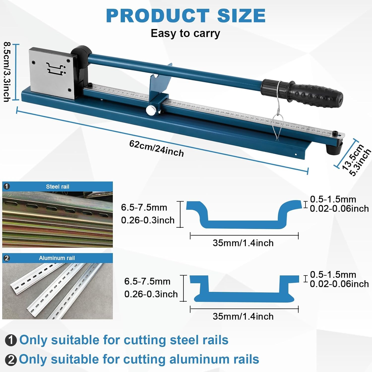 MXBAOHENG Découpe de Rail Din 35 * 7.5 MM Coupe Rail DIN à Double Trou avec Règle pour Couper Les Rails en Acier/Aluminium (bleu)