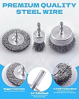 Vista 3 de Rocaris Juego de cepillo de rueda de alambre de acero al carbono de 7 piezas - Cepillos de copa, rueda y lápiz con vástago redondo de 1/4 pulgadas