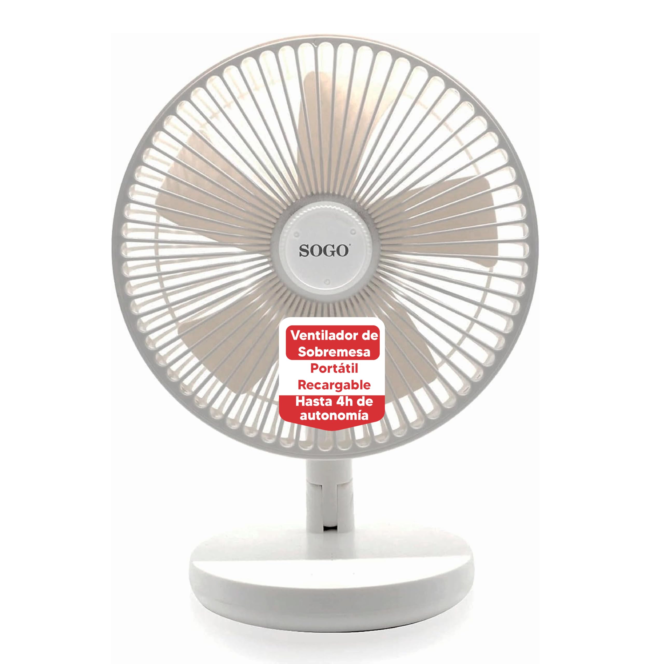 SOGO 8 Inch Silent Rechargeable Portable Desktop Fan with Battery for Cordless Use - USB Fan with 3 Speeds and Fast Charging - Compact Fan with LED and 4H Battery Life