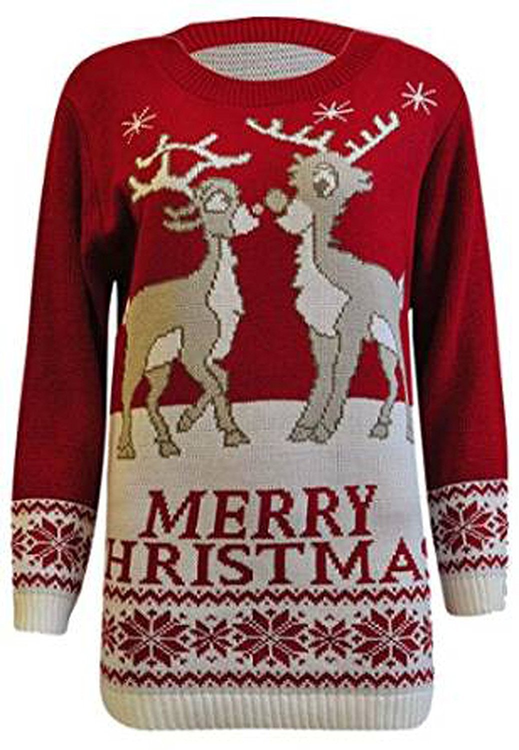 GirlzWalk Women Two Reindeer Xmas Jumper Christmas Pullover Dress 8-26 (Red, UK SM (8-10))