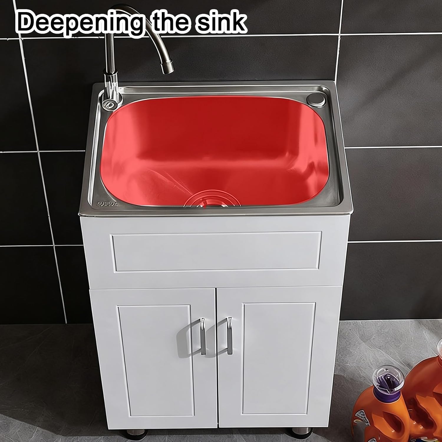 Single-bowl Sink Deepened Basin Stainless Steel Sinks Laundry Cabinet H80cm (31.5") Solid Wood Ample Storage Space Water proof for Bathrooms And Balconies(16.5x14.6x31.5")