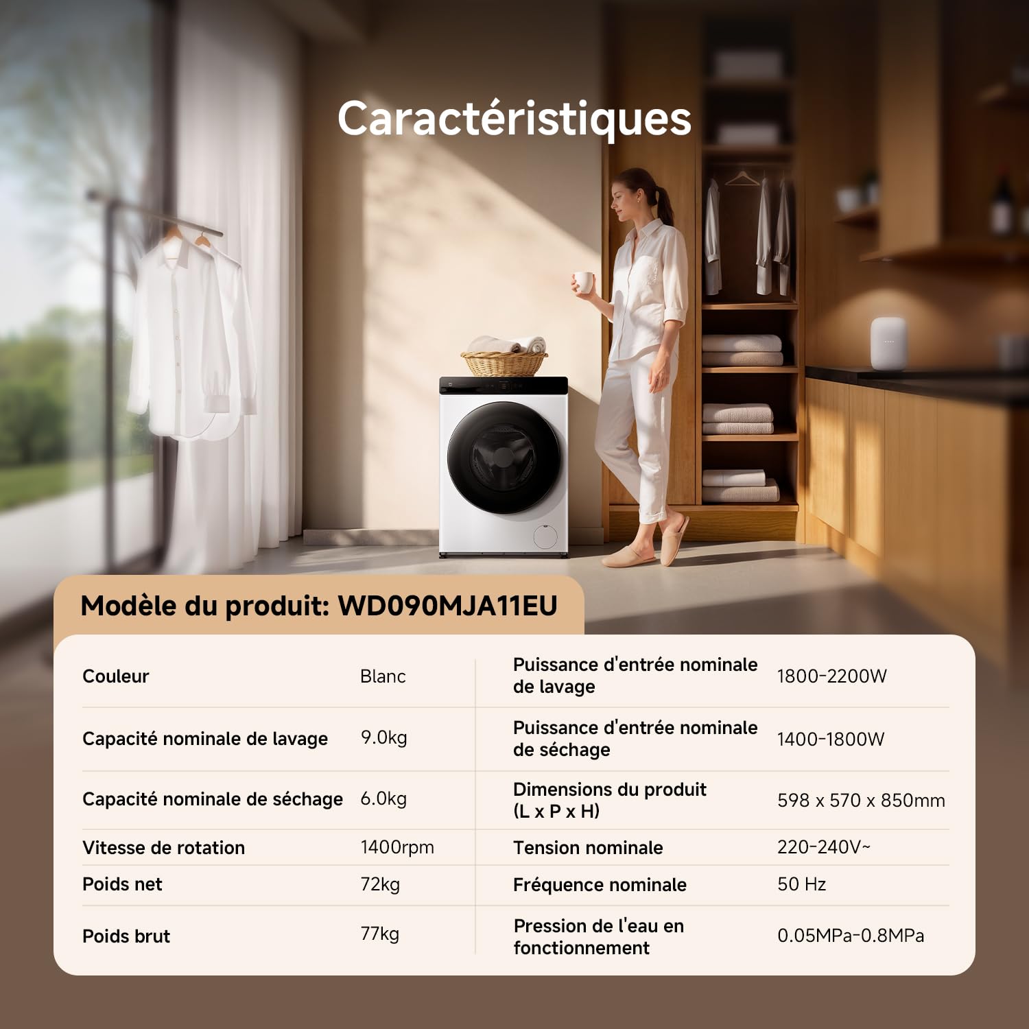 Xiaomi Mijia Lave-Linge séchant Hublot Pro 9 kg Lavage / 6 kg Séchage | Double dosage automatique, Lavage ultra-rapide, Soin vapeur, Contrôle intelligent, Blanc, Efficacité de lavage A-25 %