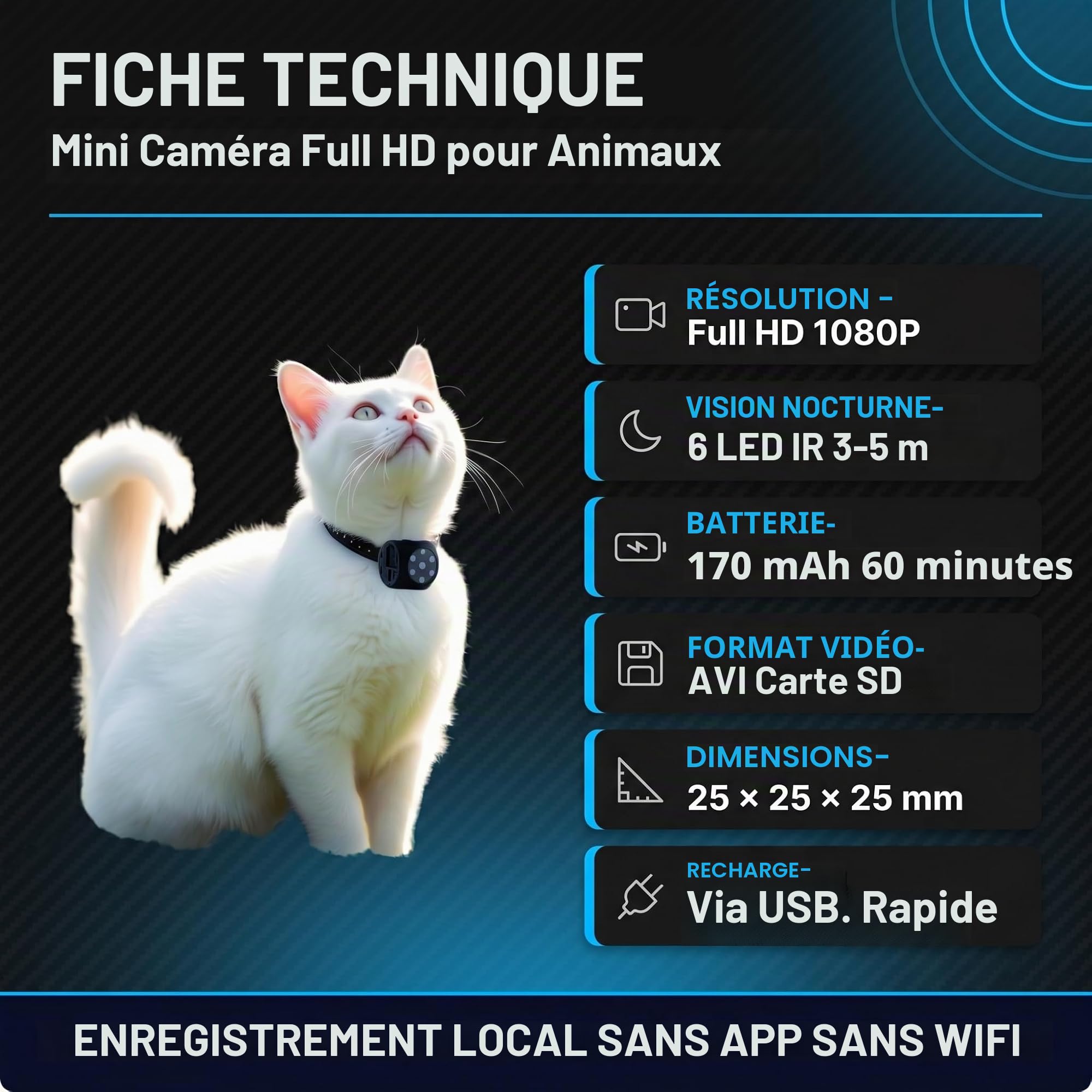 Mini caméra portable Full HD 1080p vision nocturne infrarouge enregistrement SD collier réglable