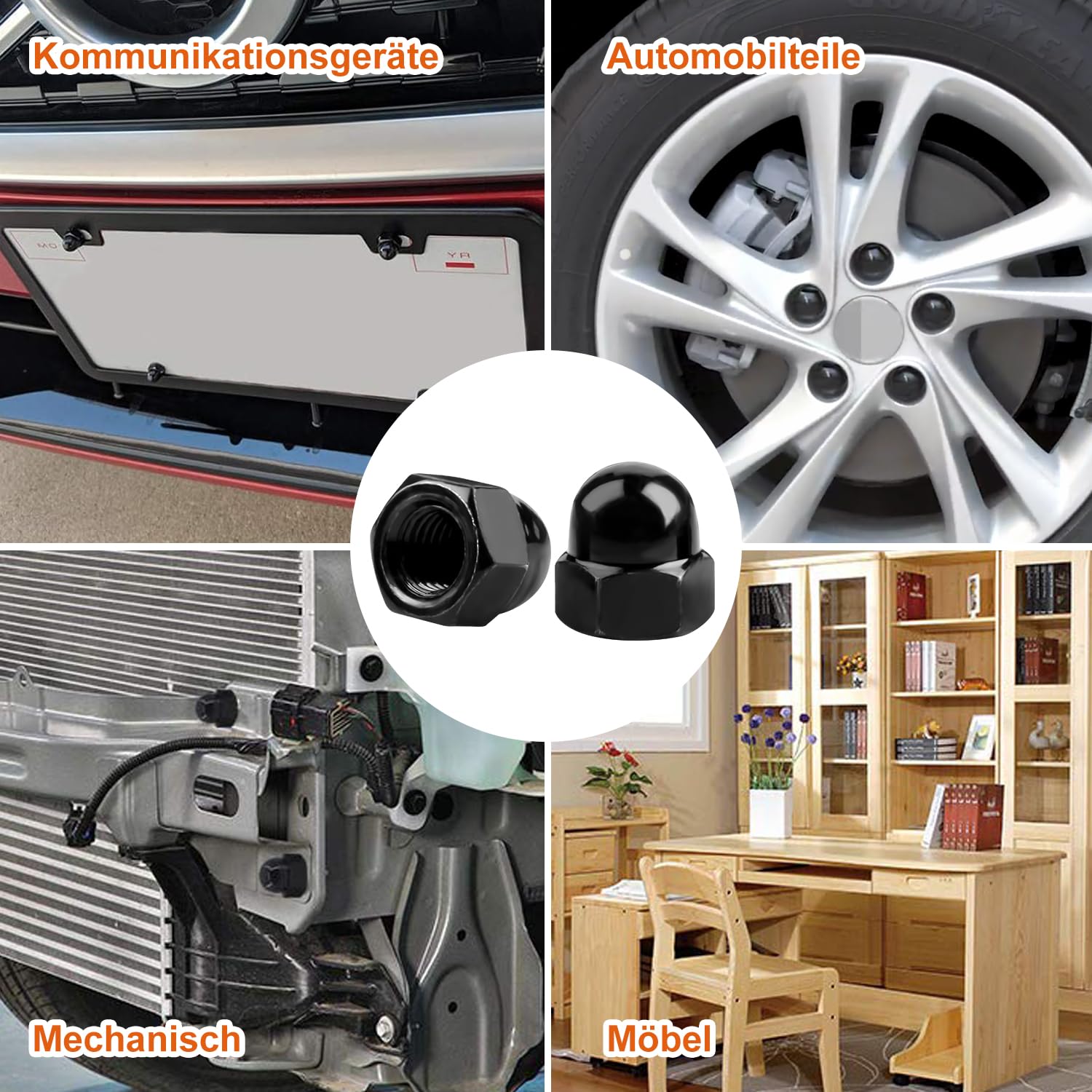 Nakrętki do kapeluszy M3/M4/M5/M6/M8/M10/M12 Nakrętki ślepe, 185 sztuk, ochrona przed rdzą, ochrona przed rdzą, trwała nakrętka kopułowa, do śrub, gwintowanych, prętów gwintowanych (czarny, nylon)
