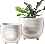 LE TAUCI Ceramic Plant Pots, 5.1 + 6.4 Inch Footed Pots for Plants, Modern Flower Pots for Home and Office, Indoor Planters with Drainage, Reactive Glaze White