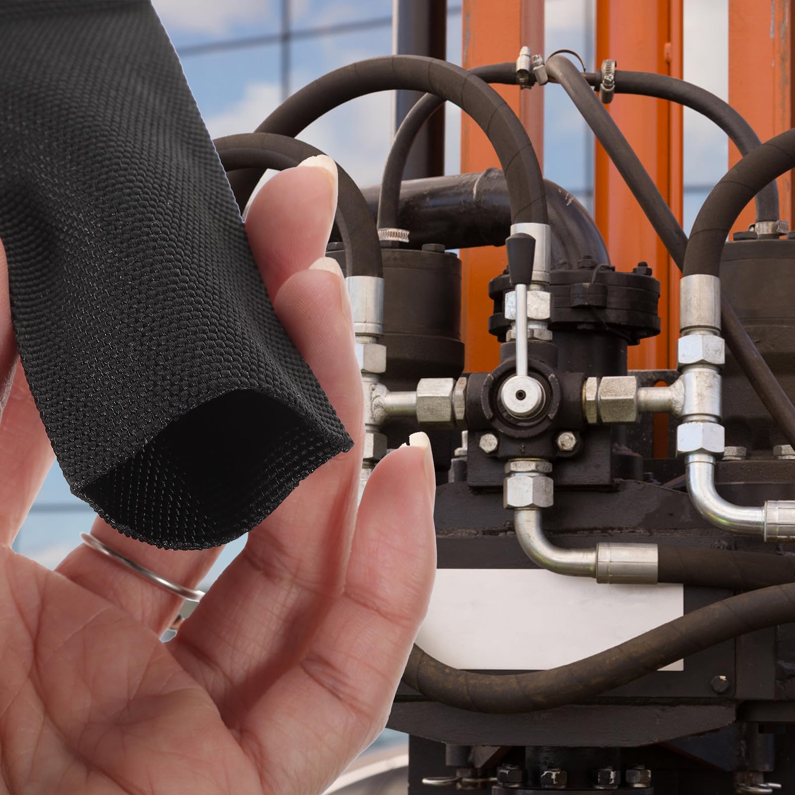 Manguito Protector de Manguera Hidráulica de Nylon Negro, Tejido Ajustado y Cortado a Medida para Tubos Sumergibles y Arneses Eléctricos, Adecuado para Soldadura y Gestión