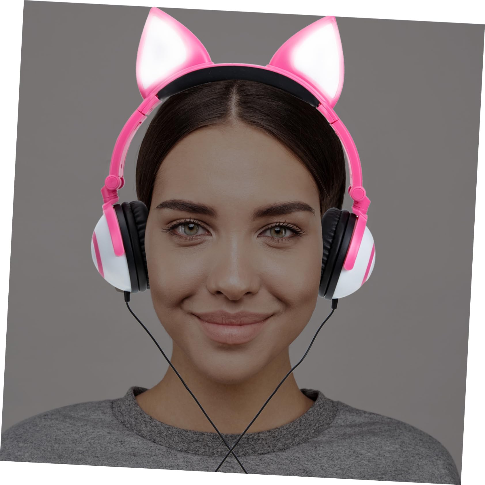 OSALADI Cuffie per Bambini Rosa Orecchie Gatto, Jack 3, 5 Mm | Pvc, Diametro Altoparlante 40mm, Controllo Luce Tramite Pulsante, Batteria Pulsante 180 Mah