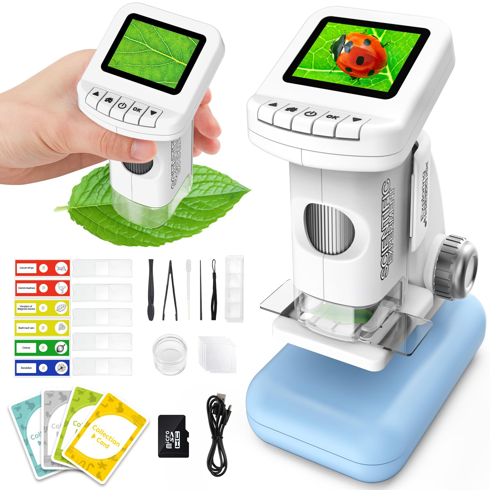 Microscope for Kids, 1200X Kids Microscope Pocket Portable Microscopes with Photo and Video Function, Mini Handheld Digital 2" Screen Rechargeable