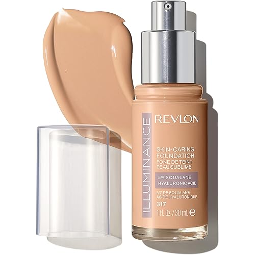 Revlon Illuminance Skin-Caring Liquid Foundation, Hyaluronic Acid, Hydrating and Nourishing Formula with Medium Coverage, 317 Tan Sand, 1 fl oz